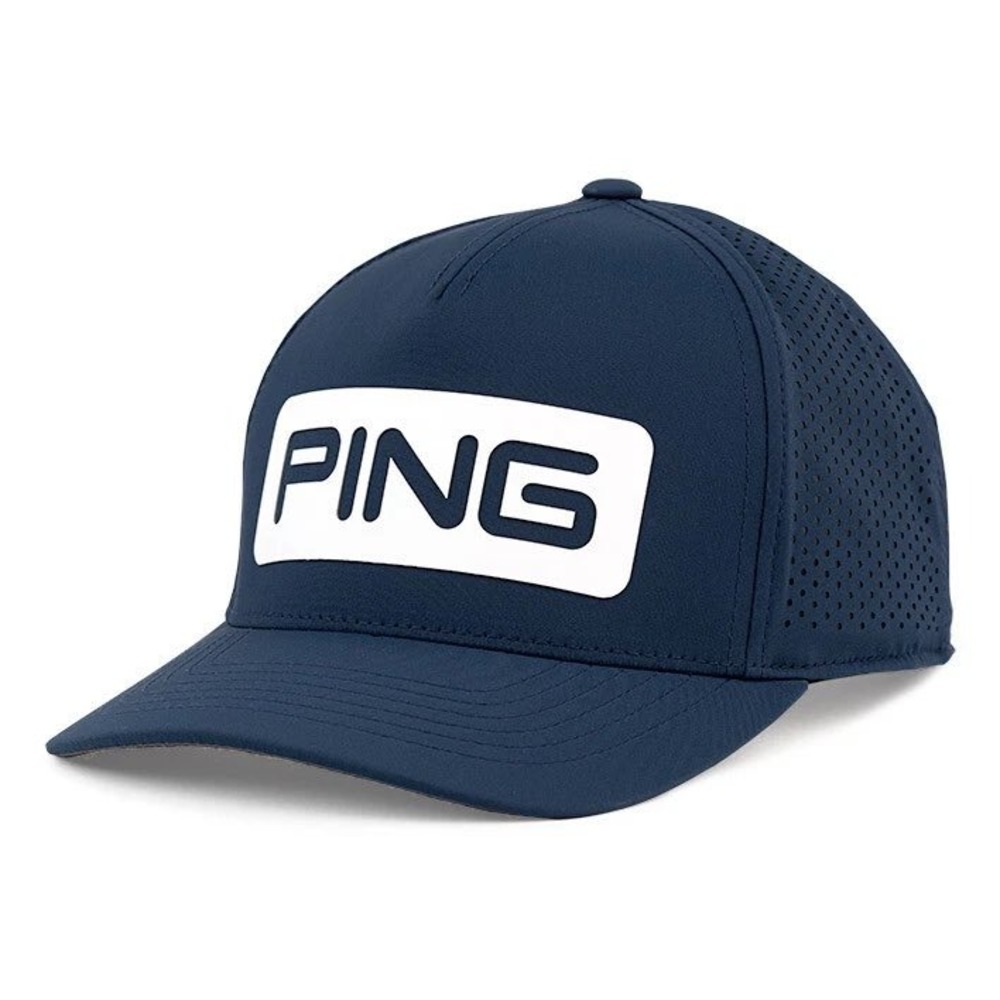 PING Golf Hat Mens Navy Blue Yupoong 110 Flexfit Tech Snapback Perforated Cap